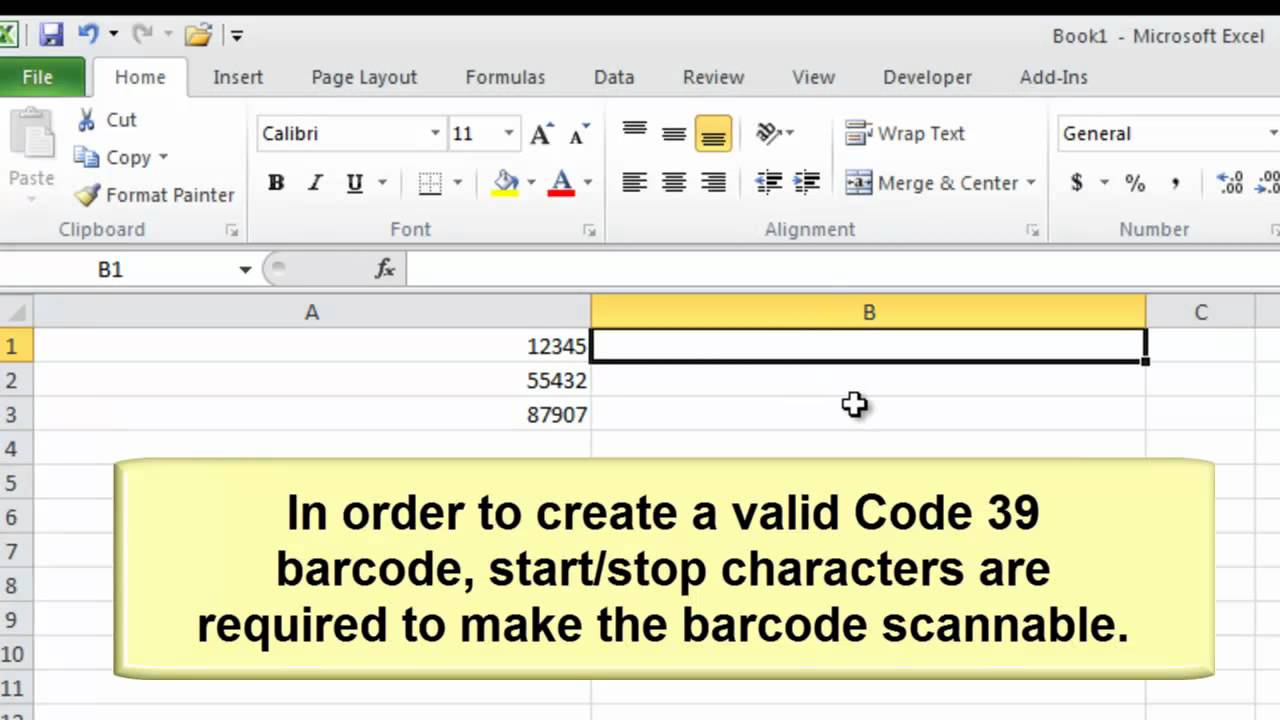 excel code 39 barcode font